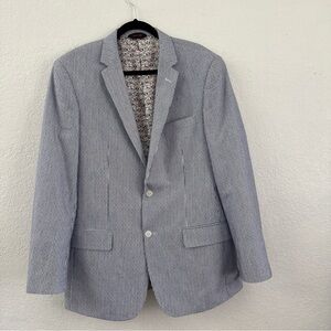Lines Uomo Men’s Sport Coat Jacket 42 Long Blue & White Striped Floral Lining